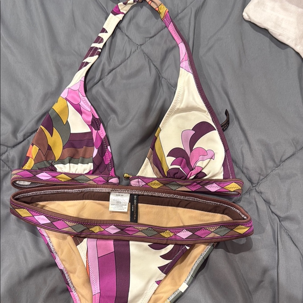 BCBGMAXAZRIA.  Colorful Halter Bikini Top